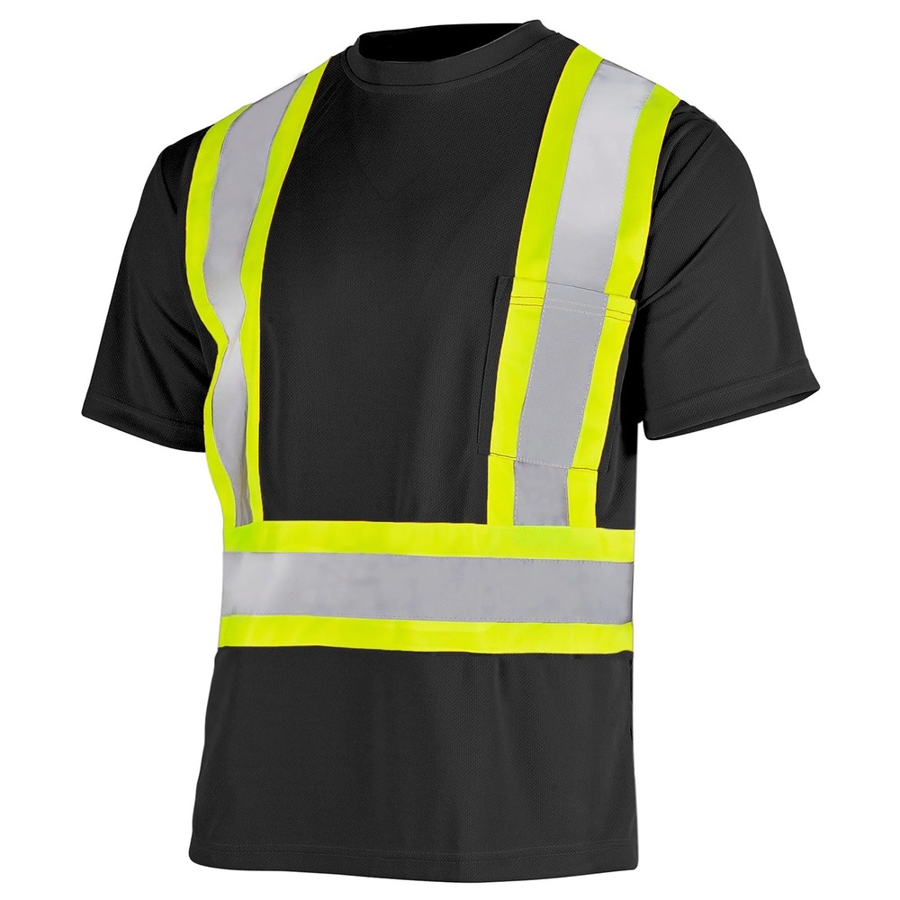 High-Visibility Black Safety T-Shirt with Reflective Stripes